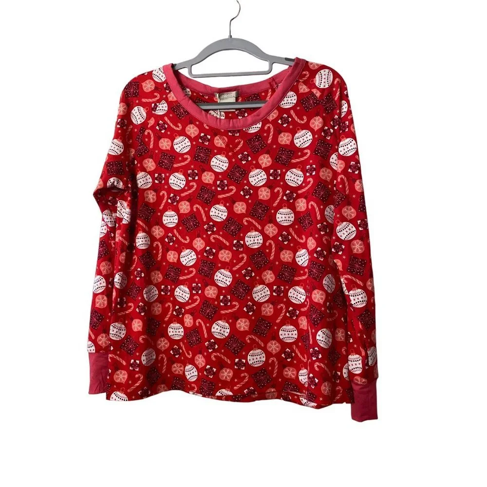 New Ink+Ivy red Christmas‎ ornament Pajama top and bottoms set Sz M
